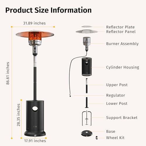 EAST OAK 48,000 BTU Patio Heater for Outdoor Use with Round Table