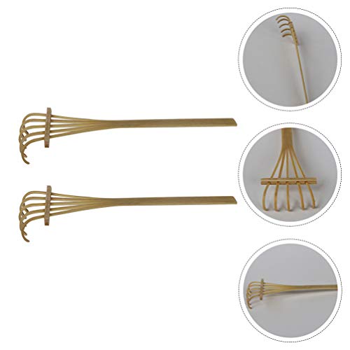 EXCEART 2Pcs Mesa de Bambu Mini Ancinho de Jardim Zen Jardim de Rocha Acessórios Caixa de Ferramenta
