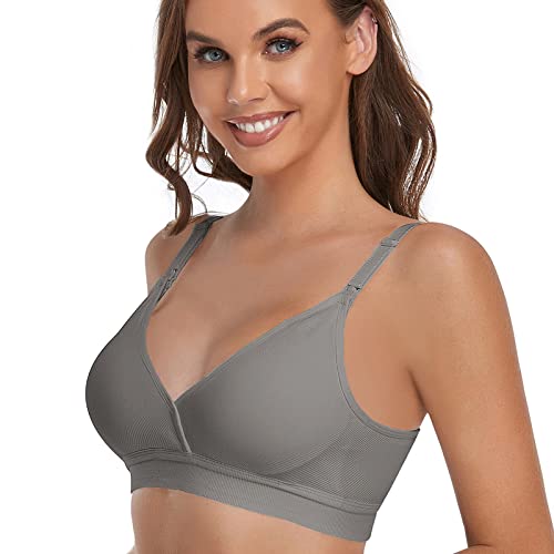 Gailife 5Pack V Neck Nursing Bras Seamless Maternity Bras With Extra Bra Extenders For Sleep Breastfeeding - M,2Black/2Nude/1Gray #TOP3