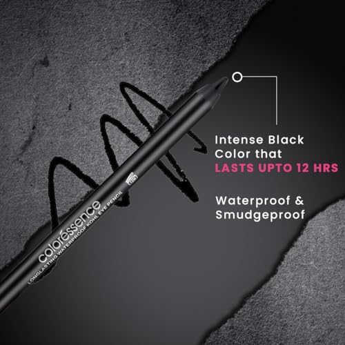 Image of COLORESSENCE HD Kohl Pencil Eye Definer Kajal, Intense Black with FREE Sharpener | Long Lasting | Waterproof | Smudgeproof | Matte Finish