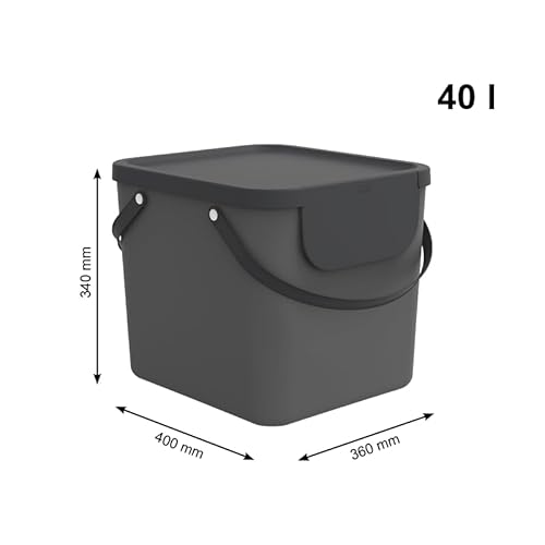 Rotho Albula Wäschesammler 40l mit Deckel, Kunststoff (PP recycelt), anthrazit, 40l (40.0 x 35.8 x 34.0 cm)