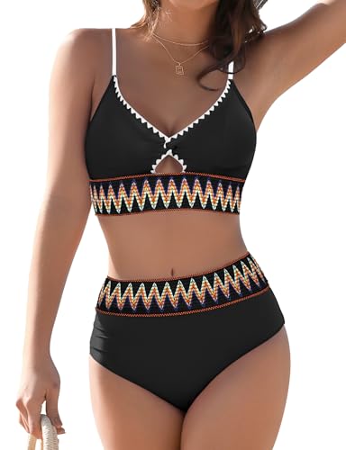 Bikini Sets for Women Swimsuits High Waisted Tummy Control Two Piece Bathing Suit Edge Color Block Swim Suits