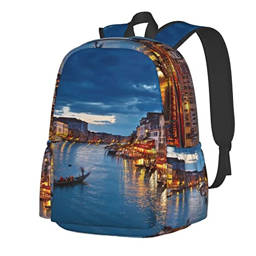 Sac à dos de voyage pour filles et garçons Venice Night grand sac universitaire noir pour ordi