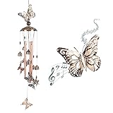 【Exquisites Schmetterlingsdesign】🦋Die einzigartige Bronzefarbe und das exquisite Schmetterlingsdesign mit 4 haltbaren goldenen Aluminiumrohren, 6 Kupferglocken und 5 Schmetterlingen machen dieses windspiel garten elegant und einzigartig. Es ist die perfekte Dekoration für Haus, Fensterbrett, Terrasse und Garten.
