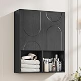 Bathroom Wall Cabinet, 24x30 Inch Small Over The Toilet Storage Cabinet, Black Space Saver Hanging Wall Mounted Medicine Cabinet Organizer with 2 Doors, Open Adjustable Shelf for Laundry Room Kitchen