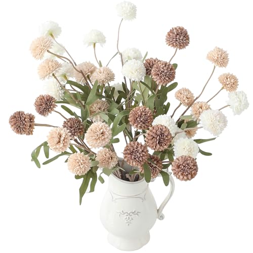 Floroom 9pcs Taupe Beige Mix Faux Silk Mums Artificial Flowers, Bulk Fake Small Mini Chrysanthemums with Stems for DIY Wedding Centerpieces Floral Arrangements Vase Fillers Home Decorations