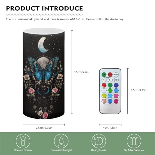 Image of Poceacles Butterfly Flower Moon Black Flameless Candle with 18 Key Remote 4 /8 Hours Timing Color Changing, Flickering Wick Realistic Votive Electric Candle for Desktop Home Decoration