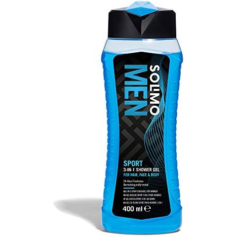Amazon Brand - Solimo 3-in-1 Men Sport 24-Hour-Freshness Shower Gel For Hair, Face & Body- 400 ml Cover