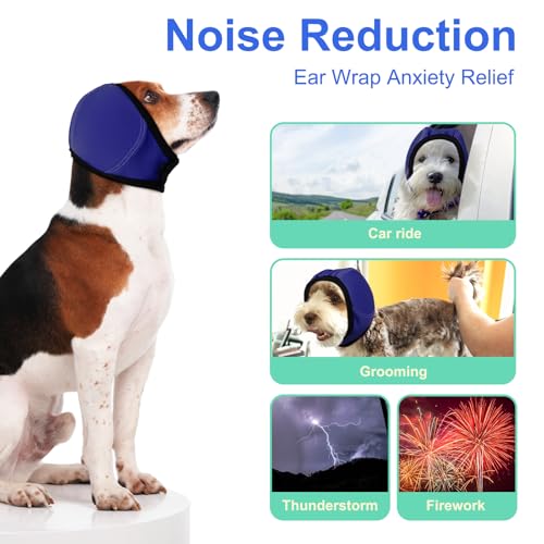 Image of MIGOHI Dog Ear Muffs Noise Protection, Calming Hoodie with Soft Padding-Adjustable Headphones for Dog, Hook & Loop Headband for Dogs, M, Navy Blue