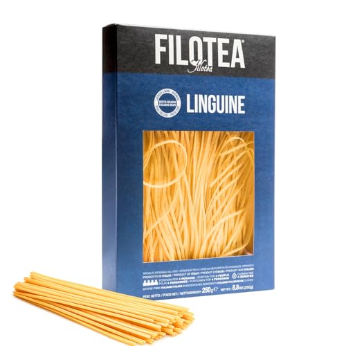 Filotea Linguine Artisan Italian Egg Pasta 250g Traditional Slow Dried Pasta Made with Durum Wheat Semolina, Eggs Flat Linguini Noodles Handcrafted Authentic Premium Gourmet Pasta Made in Italy