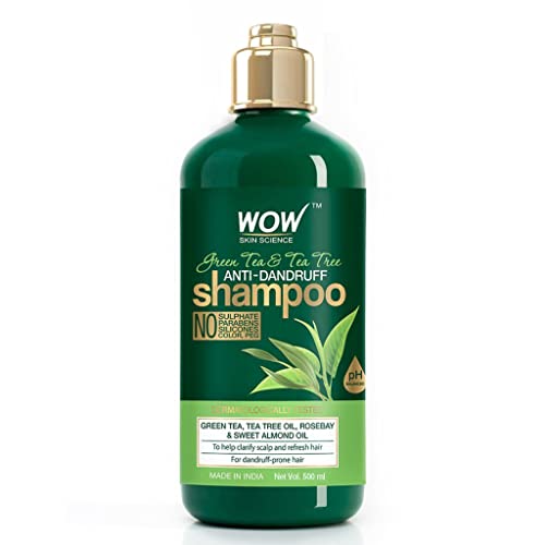 WOW Skin Science Green Tea & Tea Tree Shampoo - Clarifying Anti-Dandruff, Anti-thinning - Detox and Exfoliate Scalp - Reduce Hair Thinning - Paraben & Sulfate Free - All Hair Types (16.9 Fl Oz/ 500ml)