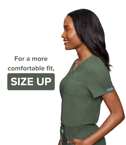 Image of Med Couture Women's V-Neck Scrub Top, Modern Fit Tuck-in Top with Stretchy Rib-Knit Shoulders and Chest Pocket - MC7448