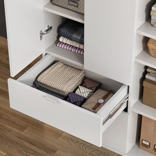 Image of Wakefit Engineered Wood Cabinet | 1 Year Warranty | Storage Cabinet for Home Kitchen Living Room | 1 Closed Compartment, 2 Drawers & 4 Open Shelves | Pattens - Frosty White