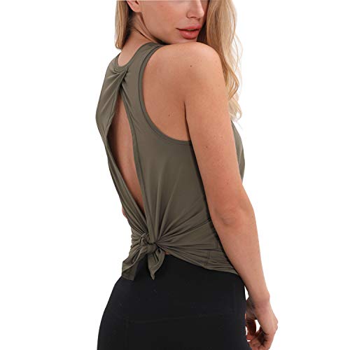 DREAM SLIM Workout Tank Tops for Women Sexy Sleeveless Yoga Athletic Shirts Tie Back Musle Tank (S, Green)