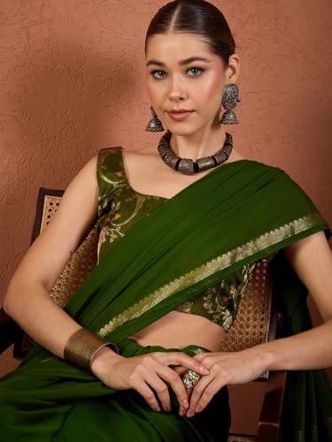 Image of AKHILAM Women's Kanjivaram Woven Soft Silk Saree With Blouse Piece