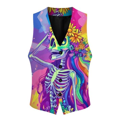 Skeleton Women Rainbow Men's Suit Vests Business Formal Dress Vest V-Neck Waistcoat for Wedding Casual4
