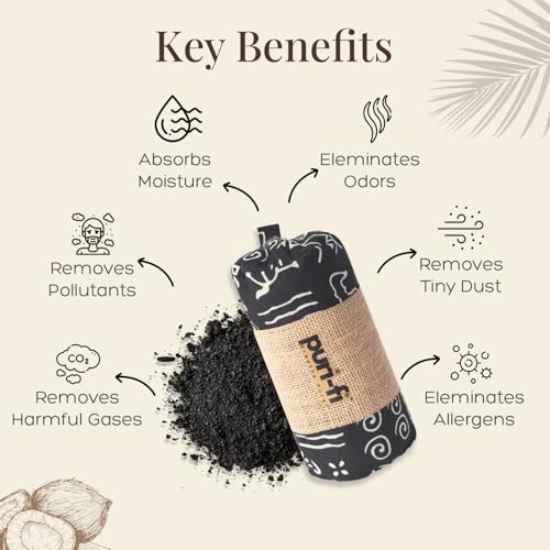 Image of Charcoal Air Purifier (Black Doodle) - Non-Electric, Reusable Odor & Moisture Absorber with Coconut Shell Charcoal for Home, Car, Closet & Office.(400gm & 250g), Combo of 2