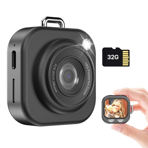 W & O Q16-Black Mini Keychain Digital Camera, 1080P HD, Compact Pocket-Sized, for Travel, Vlogging, and Daily Adventures