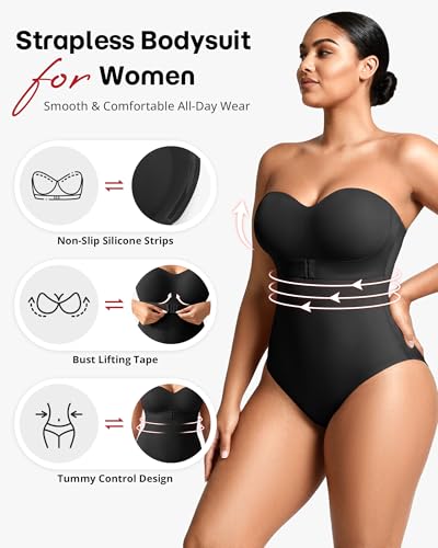 Image of Shapewear Bodysuit Tummy Control Strapless Bra Shapewear for Women Strapless Faja Body Shaper Thong Light Shapewear