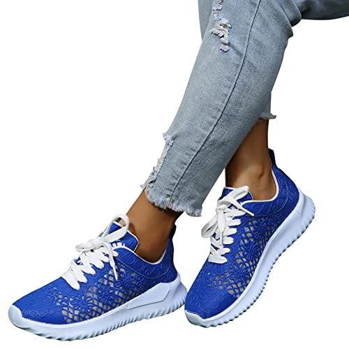 Baskets chaussures de course respirantes avec semelle compensée légère en maille bleu