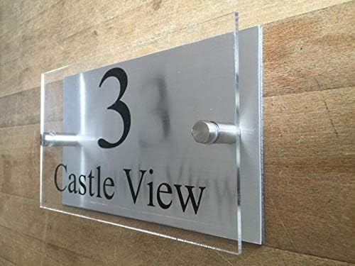 SIGNOOGLE® Customized Personalized Acrylic Name Board Plates For Home Outdoor Glass Office Outside Decor House Door Bungalow Clear Black Silver (16 X 8 Inch)