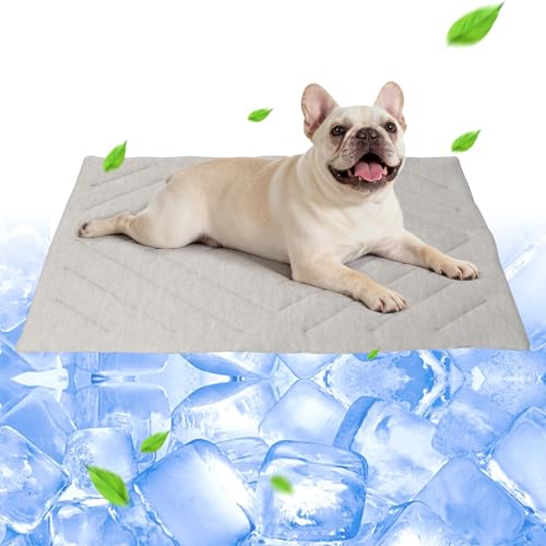 BECROWM Dog Cooling Mat Self Coolings Foldable Cooling Pad for Dog in Summer Coolings Mat for Dogs and Cats Machine Washable (Rectangle,Gray, Medium-36 L x 23' W)