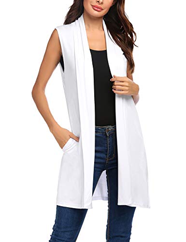 Image of Beyove Womens Long Vests Sleeveless Draped Lightweight Open Front Cardigan Layering Vest with Side Pockets