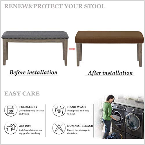 KELUINA Jacquard Dining Room Bench Covers, Stretch Spandex upholstered Bench Slipcover, Removable Washable Bench Protectors (Light Coffee)