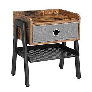 VASAGLE LET64X Nachtkastje, bijzettafel, koffietafel, plank met uitneembare stoffen lade, roosterplank, metalen frame…