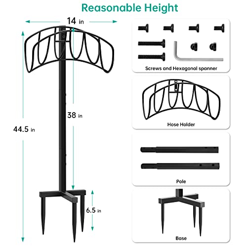 Anideer Garden Hose Holder Detachable Metal Hose Stand, Water Hose Stand Hanger For Outside Freestanding, Heavy Duty Hose Storage Stand For Outdoor Lawn & Yard, Black #TOP2