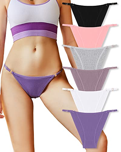 Rosycoral 6 Pack String Underwear For Women Adjustable Cheeky French Cut Hipster Low Rise Rib Cotton Bikini Panties S-Xl (Xl) #TOP20