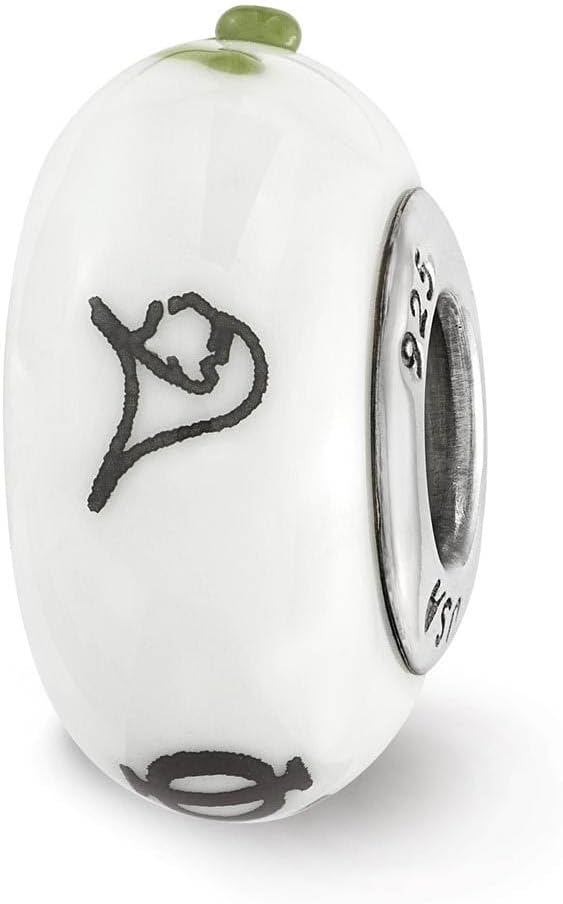 Fenton Hand Painted Phi Sigma Sigma Glass & Sterling Silver Bead Charm