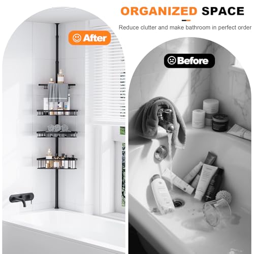 Dripex 4 Tier Shower Caddy, Rust-Proof No Drilling Telescopic Organiser Bathroom Shelves Adjustable Corner Storage Rack with Basket 98CM-287CM (Black) - Image 7