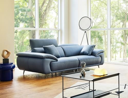Image of Fabrique Oasis Leatherette 3 Seater Sofa Set with Puffy Moden Design Blue with Moveable Headrest | Stylish Home Office & Living Room Furniture | Lightweight Design with Durable Stainless Steel Legs