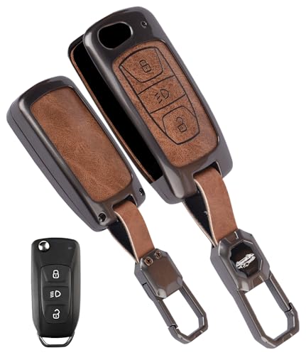 Image of Car Key Cover Compatible with Tata Nexon|Altroz|Tiago|Punch|Harrier|Safari|Tigor 3-Button Smart Key (Leather Metal 2.0)