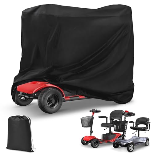 NEVERLAND Mobility Scooter Cover Waterproof - Heavy Duty 210D Electric Scooter Storage Cover Fit up to 66 inch 3 or 4 Wheel Mobility Scooters from Dust Rain Sun-Reflective Strips, Buckles, Storage Bag
