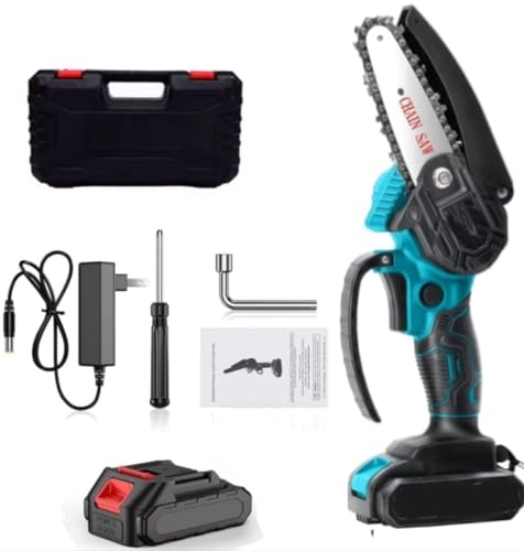 Image of Mini Chainsaw Cordless 6 Inch, Electric Chain Saw, Cordless Small Chainsaw, Battery Powered Hand Saw With Security Lock for Trees Branches Trimming Wood Cutting