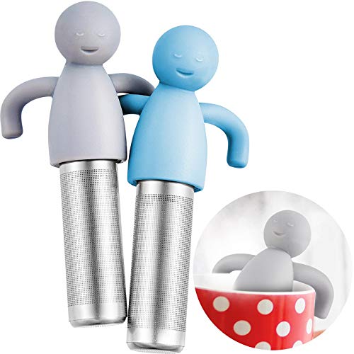 2 Pieces Tea Infuser For Loose Tea Cute Fine Mesh Tea Strainer Stainless Steel Tea Filter Ball Tea Diffuser Steeper For Teacups Teapots (Blue, Gray) #TOP10