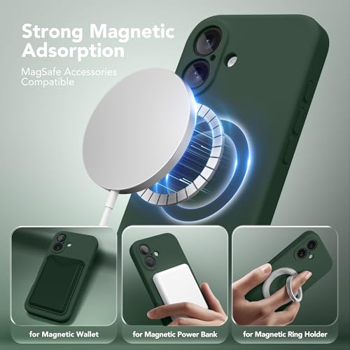 Image of Magnetic for iPhone 16 Plus Case, Compatible with MagSafe, [Full Camera Protection][Screen Protector] Silicone Shockproof Protective Phone Case for iPhone 16 Plus 6.7 inch, Alpine Green