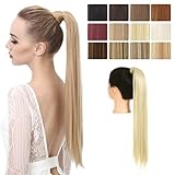 SARLA Straight Long Ponytail Hair Extension Clip in Blonde Wrap Around Synthetic Fake Pony Tail Hairpiecs Hair Piece For Women Heat-Resisting Fiber 24