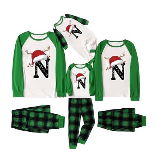 CPIDAH Pyjama de Noël assorti à manches longues et pantalon long pour la famille - Imprimé lettres de A à Z - Pyjama de Noël pour homme et femme - Pyjama de vacances ample et mignon - Père Noël, N, L