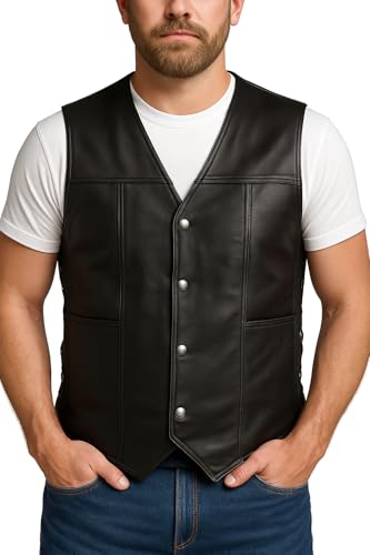 Image of Motorcycle Leather Vest For Men - Tactical Combat Military Style Sleeveless Biker Club Riding Outdoor Waistcoats