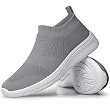 vibdiv Schuhe Frauen Sneaskers Leichte Trainer Komfortable Casual Office Flache Schuhe, Dunkelgrau Weiß 40