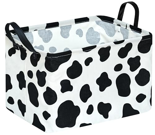 KUNRO Kid Storage Basket Gift Shelf Basket Toy Storage Bin, Nursery Basket Organizer Box for Children Room Deco With Handles (Cow pattern)