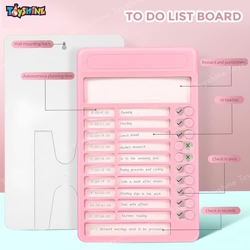 Image of Toyshine Portable Self-Discipline Chores Chart | Schedule Tracker with15 Pcs Blank Paper Sliding Morning Routine | Daily Checklist Board Planning Reminder for Home School Office - Pink