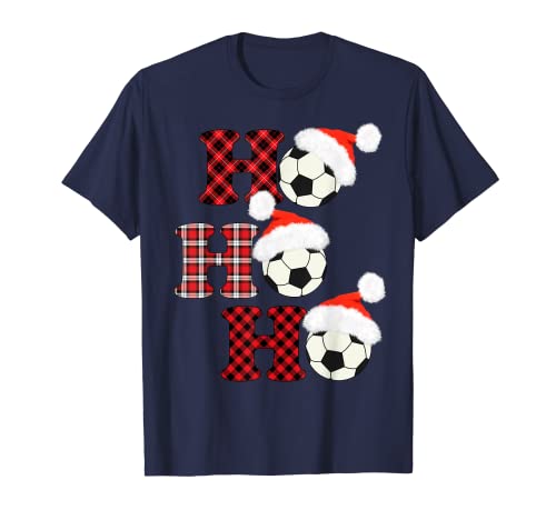Fútbol de Navidad Gorro de Papá Noel Cuadros rojos Camiseta