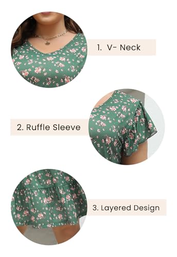 Image of Celkuser Womens Plus Size Summer Casual Midi Dress Short Ruffle Sleeve Tiered Empire Waist T-Shirt Dress with Pockets
