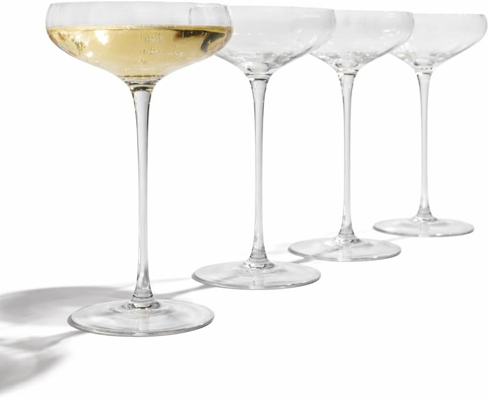 Rounded Cocktail Coupe Glasses – Set of 4 Elegant 8oz Bar Glasses for Gin & Tonic, Cosmopolitan, Manhattan & Mocktails – Sisterly Drinkware for Mixology & Entertaining