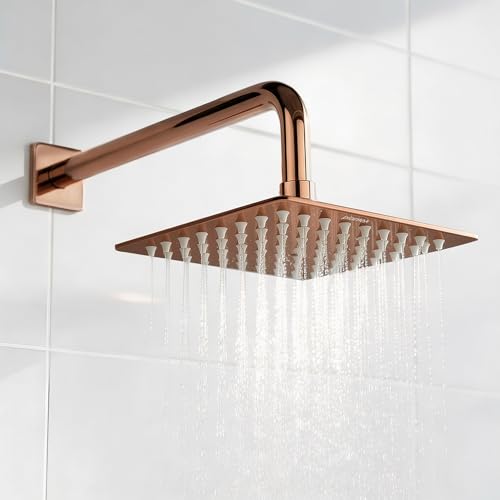 Plantex Stainless Steel Overhead Shower 6 x 6 inch with Water-Saving Technology/High pressure Rain Shower Head without Arm/Bathroom Shower -(Ultra Slim-PVD Rose Gold)