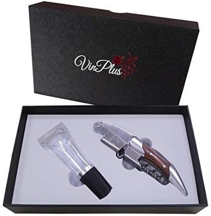 Corkscrew and Wine Pourer Set (Dark Rosewood) Stainless Steel Corkscrew and Premium Aerator by VinPlus – Red and White Bottles – Stylish Bar Accessory Perfect Christmas Gift